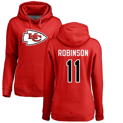 Women Football Kansas City Chiefs #11 Robinson Demarcus Red Name and Number Logo Pullover Hoodie->nfl t-shirts->Sports Accessory
